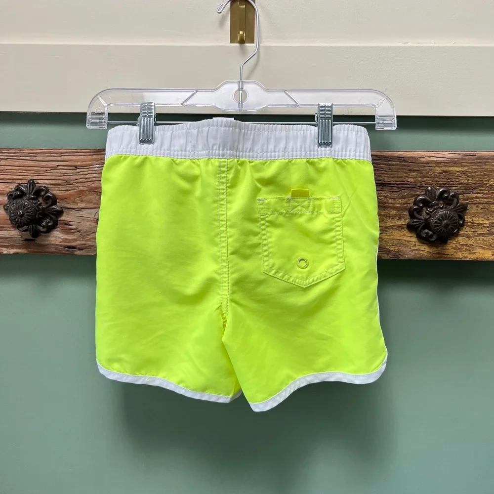 Mini Boden Boys‎ Neon Yellow Swim Trunks Board Shorts Size 5-6Y 116cm White Trim